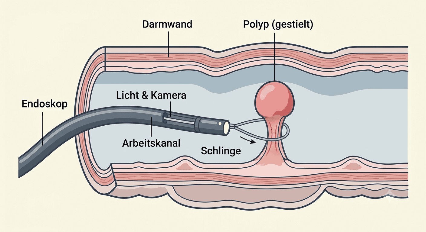 Schematisches Bild einer Polypenentfernung im Darm